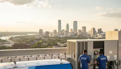 Professional AC repair technician servicing air conditioner unit in Washington, DC home