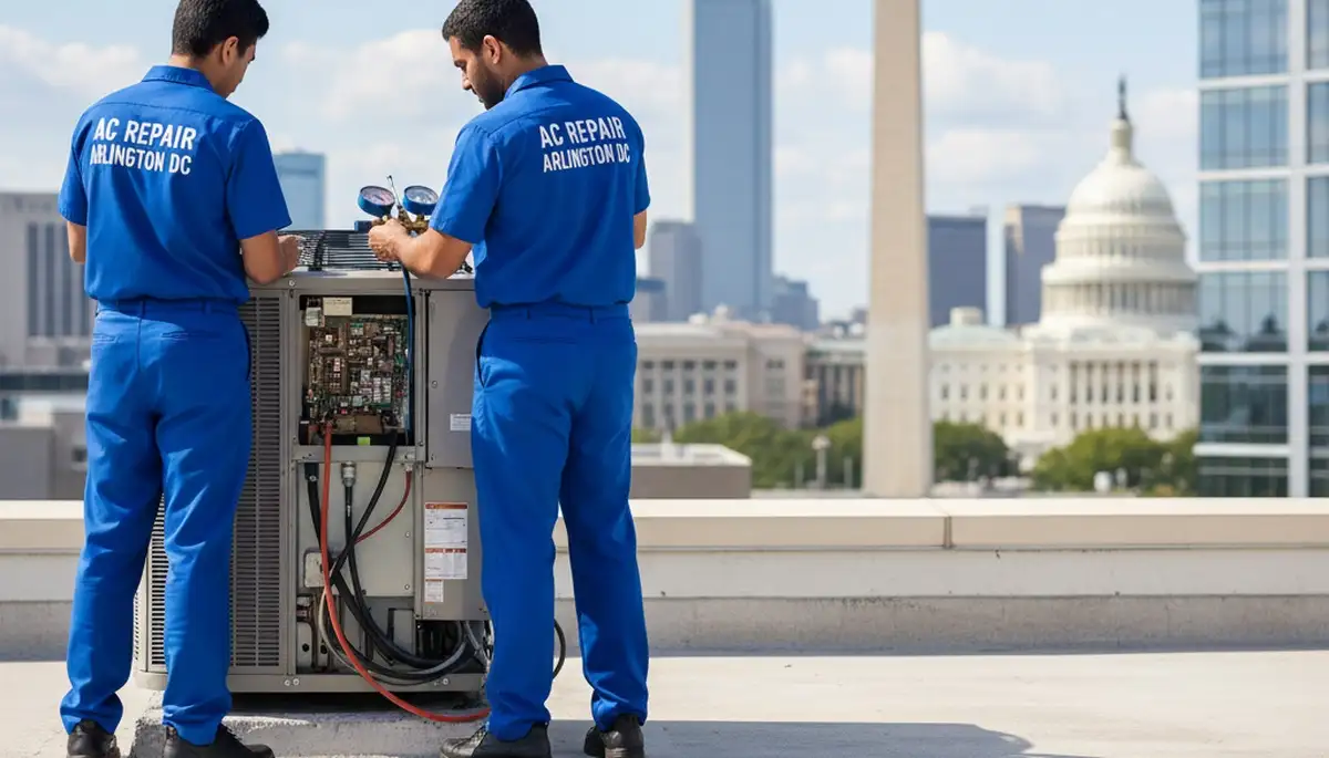 HVAC technician performing professional AC repair service in Washington DC home