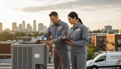 Professional AC repair technician servicing air conditioning unit in Washington, DC