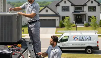 Professional AC repair technician servicing air conditioner system in Washington DC home