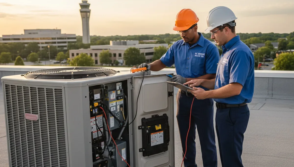 Professional AC repair technician servicing home air conditioner in Washington DC