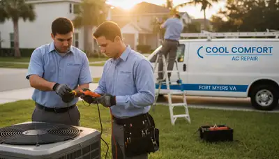 Professional AC repair technician servicing air conditioner in Washington, DC home