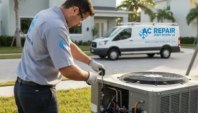 Professional AC repair technician servicing air conditioner unit in Washington DC