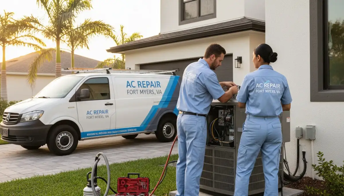 Professional AC repair technician servicing air conditioner in Washington, DC home