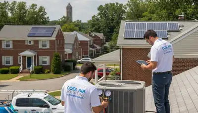 Professional AC repair technician servicing air conditioner unit in Washington DC home