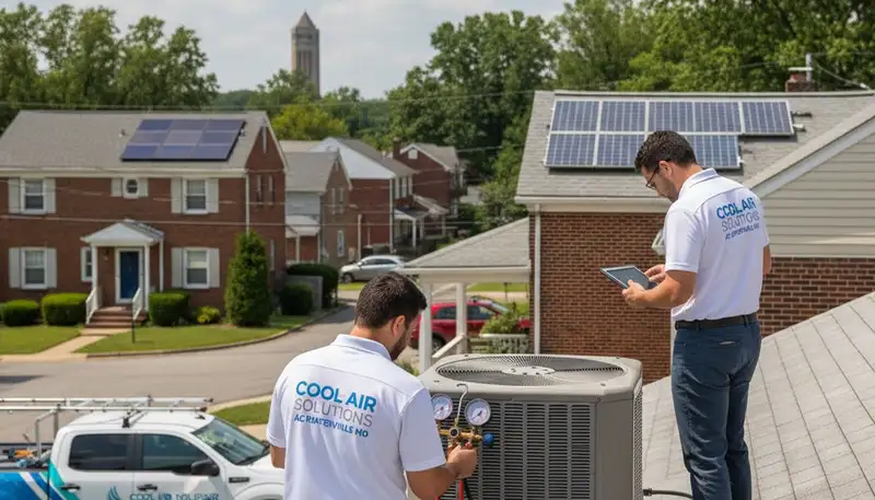 Professional AC repair technician servicing air conditioner unit in Washington DC home