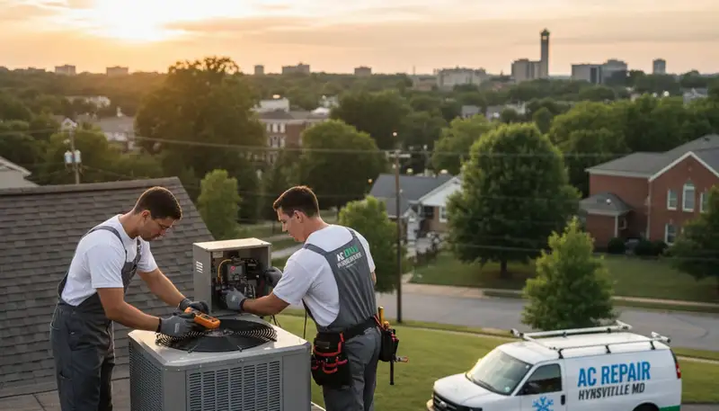 Professional AC repair technician servicing air conditioner unit in Washington DC home