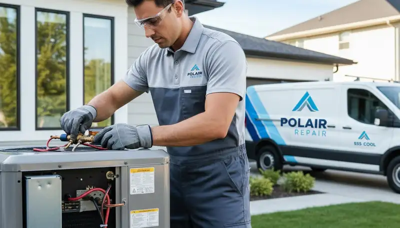 Technician performing AC repair service in Washington, DC for Five Star Cooling customers