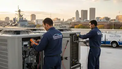Professional AC repair technician servicing air conditioner unit in Washington DC home