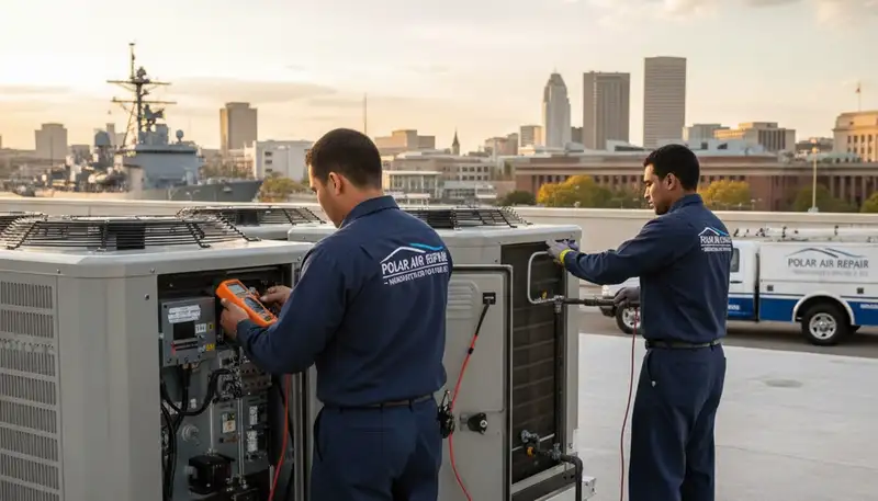 Professional AC repair technician servicing air conditioner unit in Washington DC home