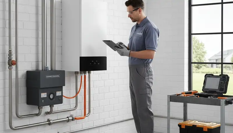 Technician performing professional boiler repair service in Washington, DC home