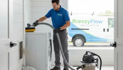 Technician performing professional dryer vent cleaning in Washington, DC for improved home safety