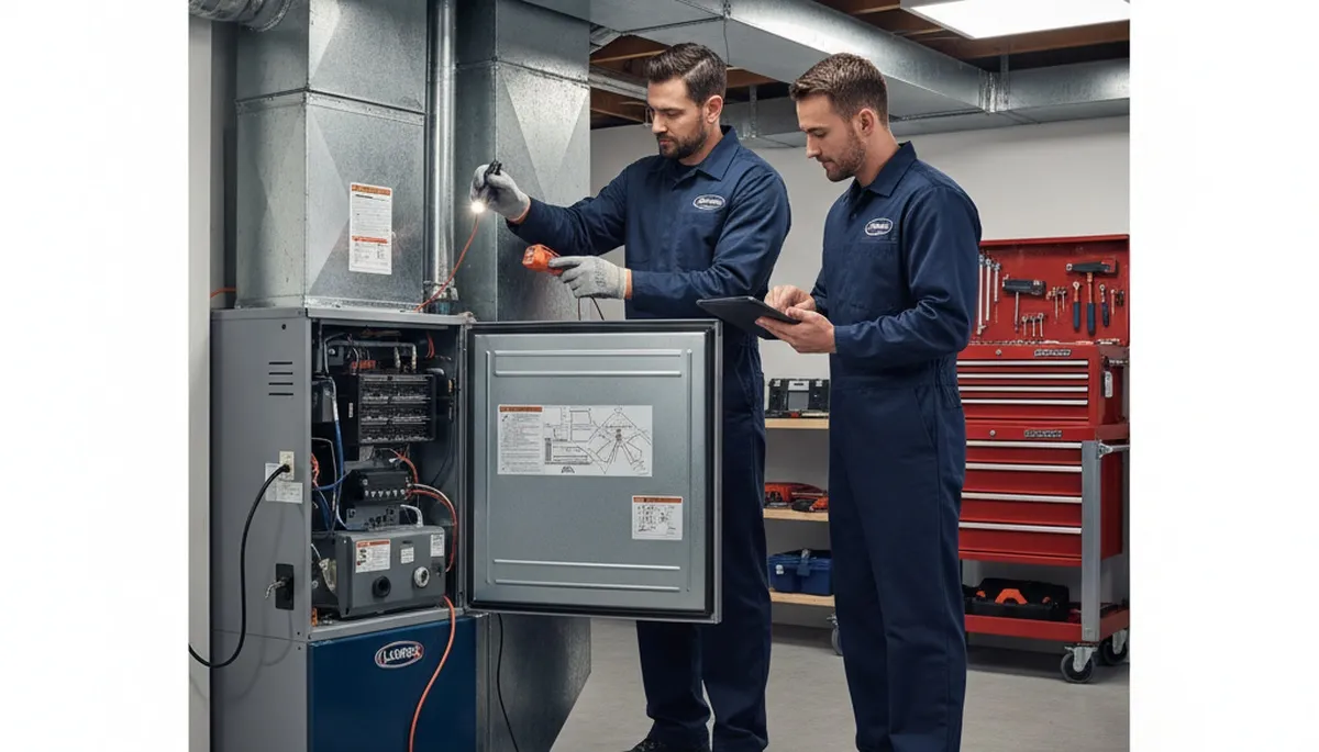 Technician performing furnace repair service in Washington, DC home for Five Star Cooling