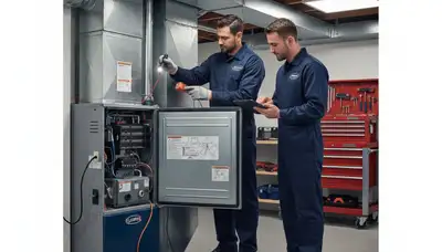 Technician performing furnace repair service in Washington, DC home for Five Star Cooling
