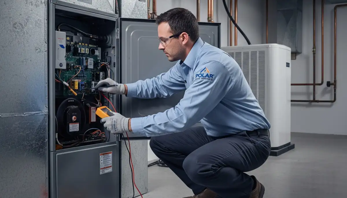 Technician performing expert furnace repair service in Washington, DC home