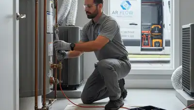 Technician performing plumbing repair in Washington, DC home for Five Star Cooling services